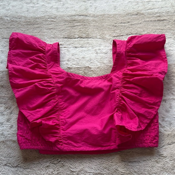 HT360 Collective Ruffle Tie Back Crop Top Smocked Waist Tiered Size XS - Picture 5 of 11